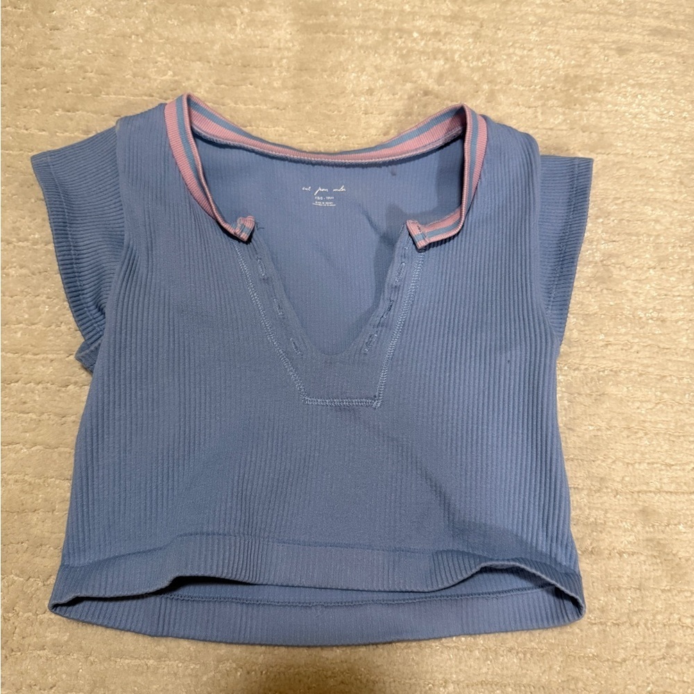Urban Outfitters Gray and Pink Boxy Crop Polo Top